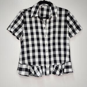 Madewell L2895 Peplum Button-Down Shirt Gingham Size Small